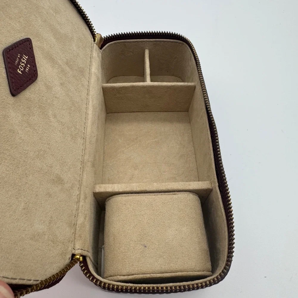 Fossil Sofia Leather Jewelry Box Maroon Pink Travel Case SWL1515601 NEW